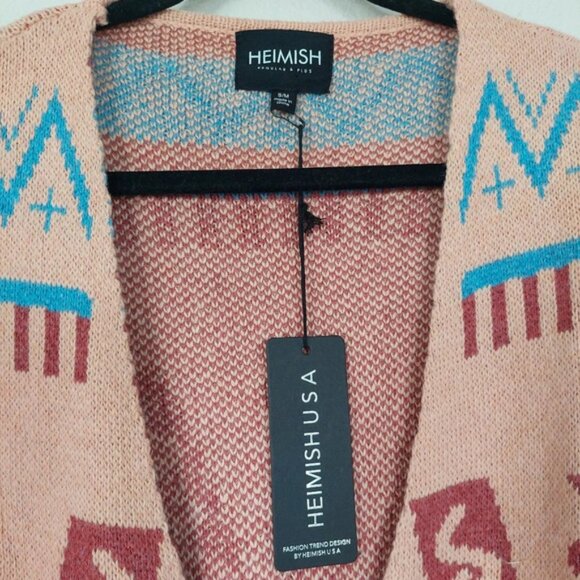 Heimish USA Multi Print Open Front Sweater Cardigan Size S/M NWT - Picture 5 of 8